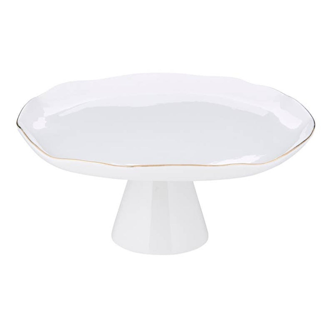 White with Gold Trim Cake Stand