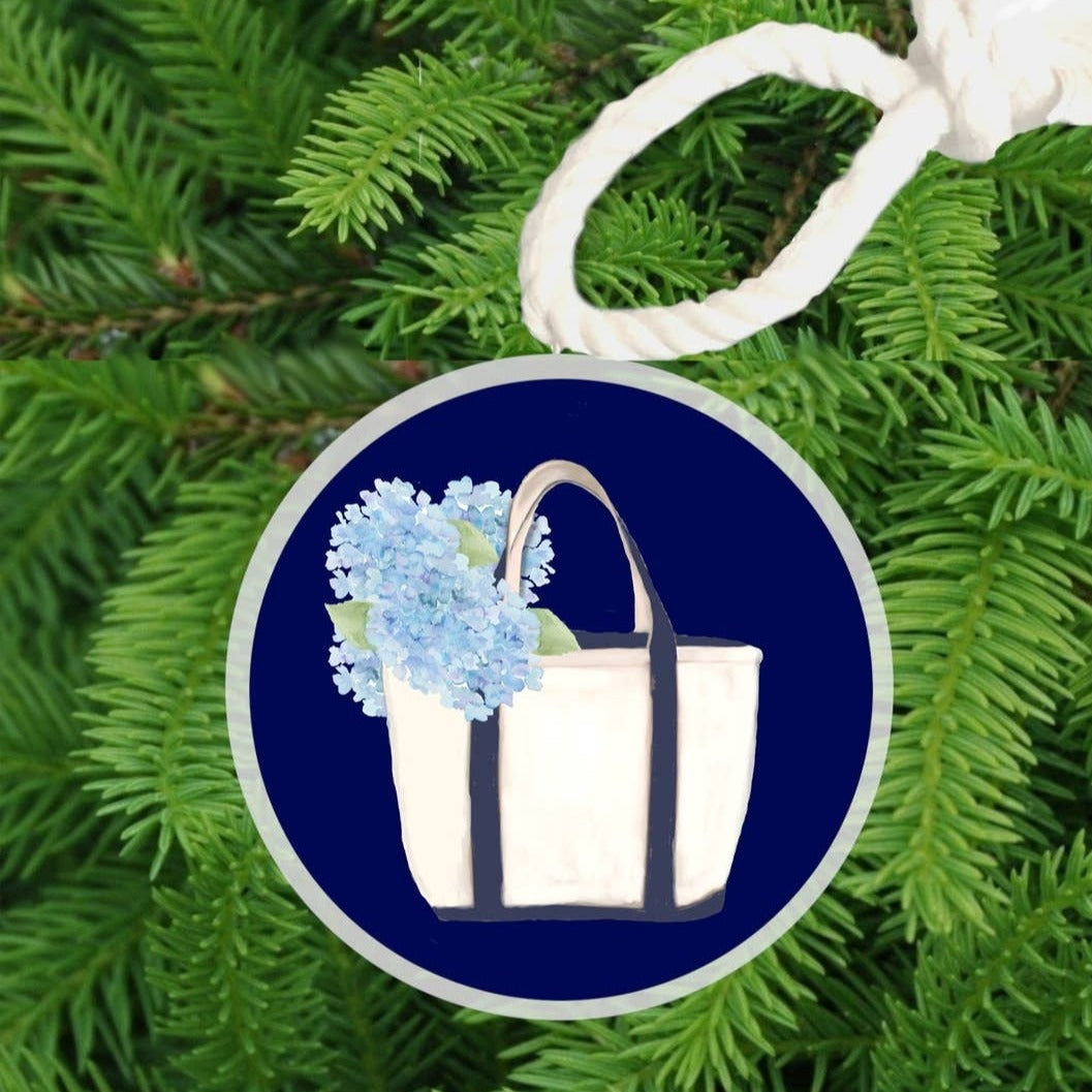 Preppy Hydrangeas in Canvas Bag Ornament