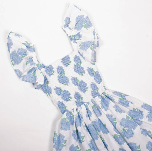 Hydrangeas Bow Backed Smocked Mini House Dress