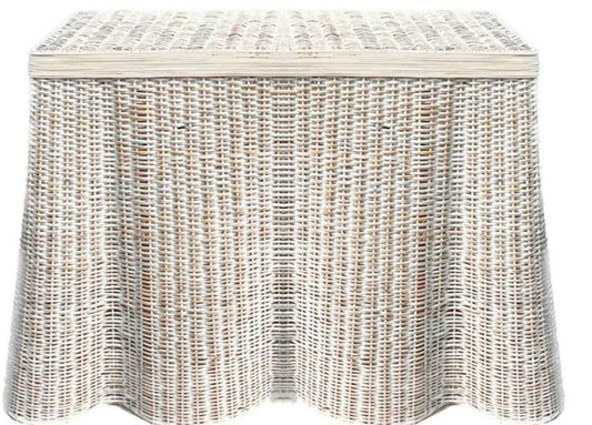 Whitewashed Scalloped Wicker Console Table