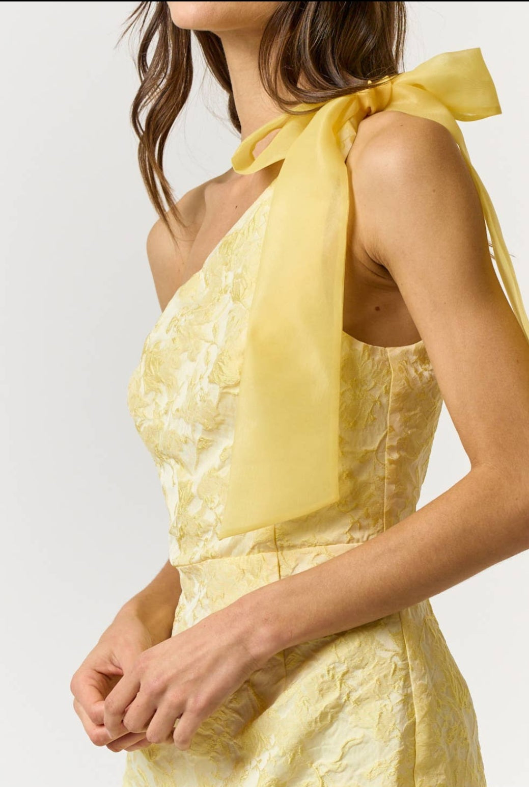Jacquard One Shoulder Organza Strap Mini Dress