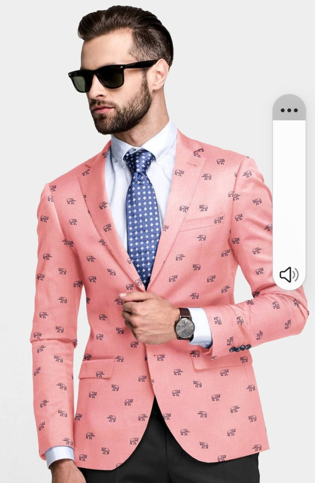 Peach Men's Two Button Dress Party Elephant Print Suit Jacket Notched Lapel Slim Fit Stylish Blazer