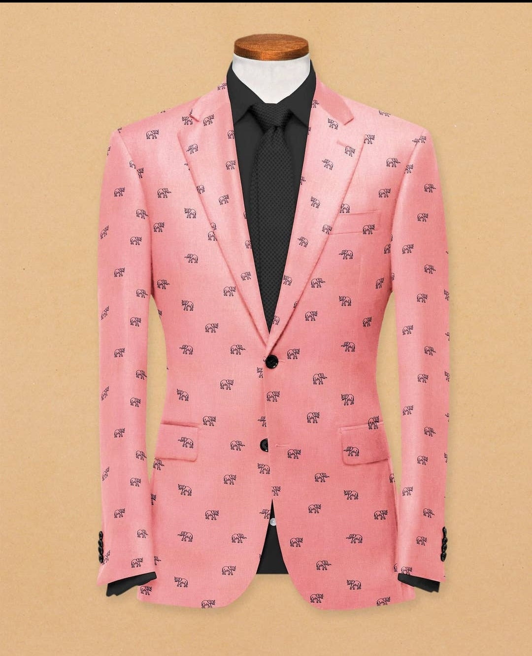 Peach Men's Two Button Dress Party Elephant Print Suit Jacket Notched Lapel Slim Fit Stylish Blazer