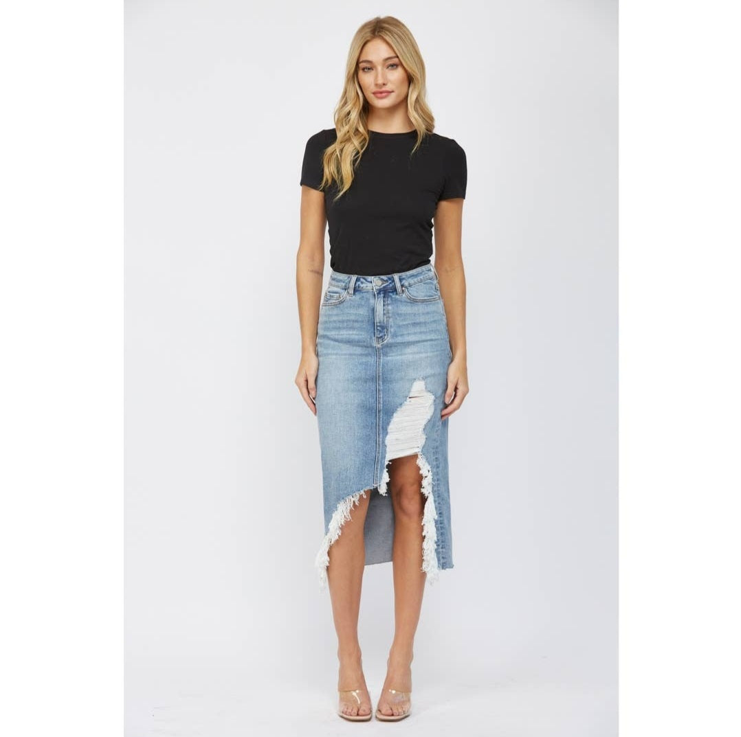 High Waisted Midi Mini Denim Skirt