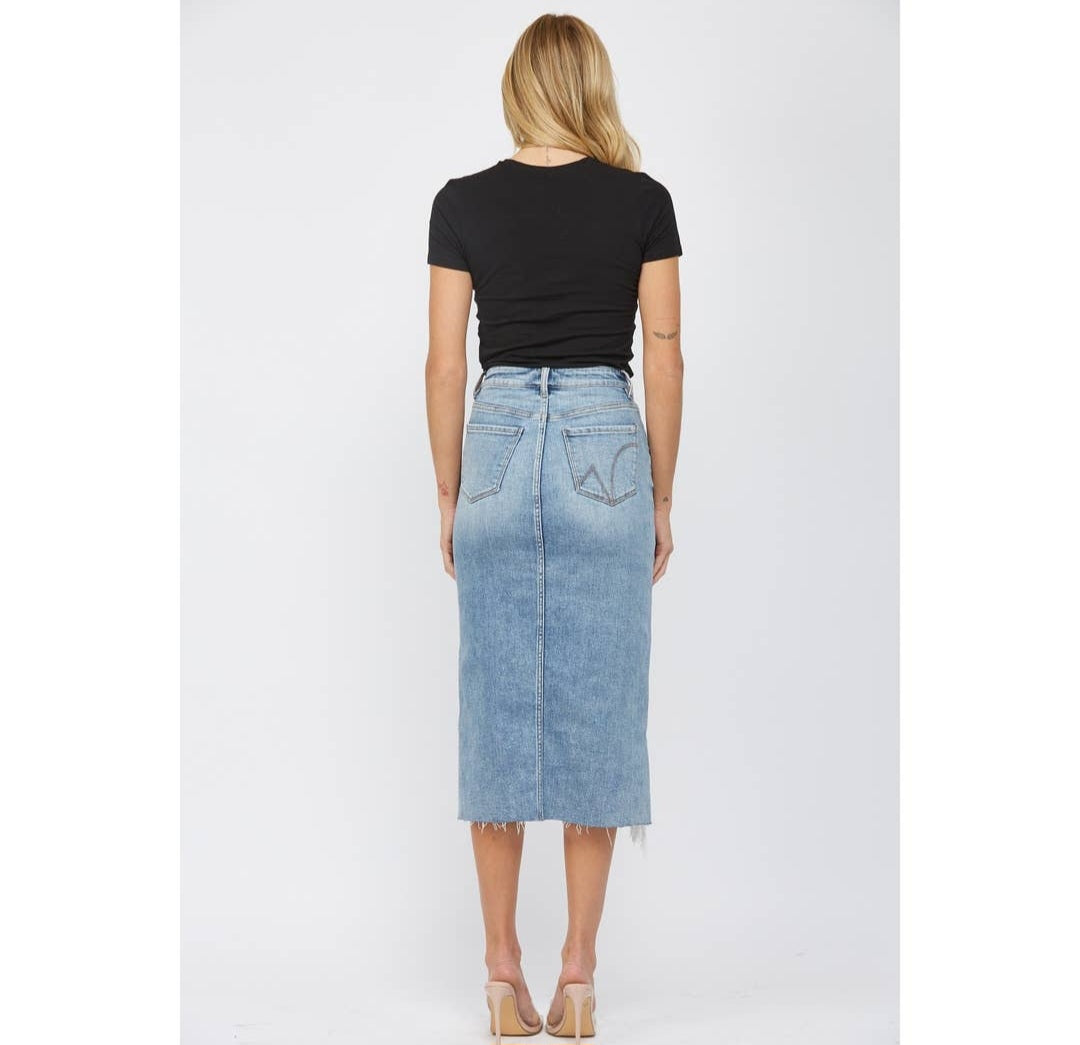 High Waisted Midi Mini Denim Skirt