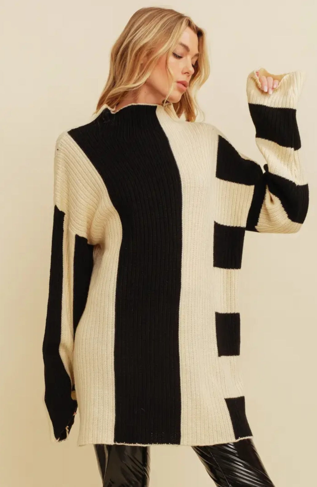 Color Block Mock Neck Sweater