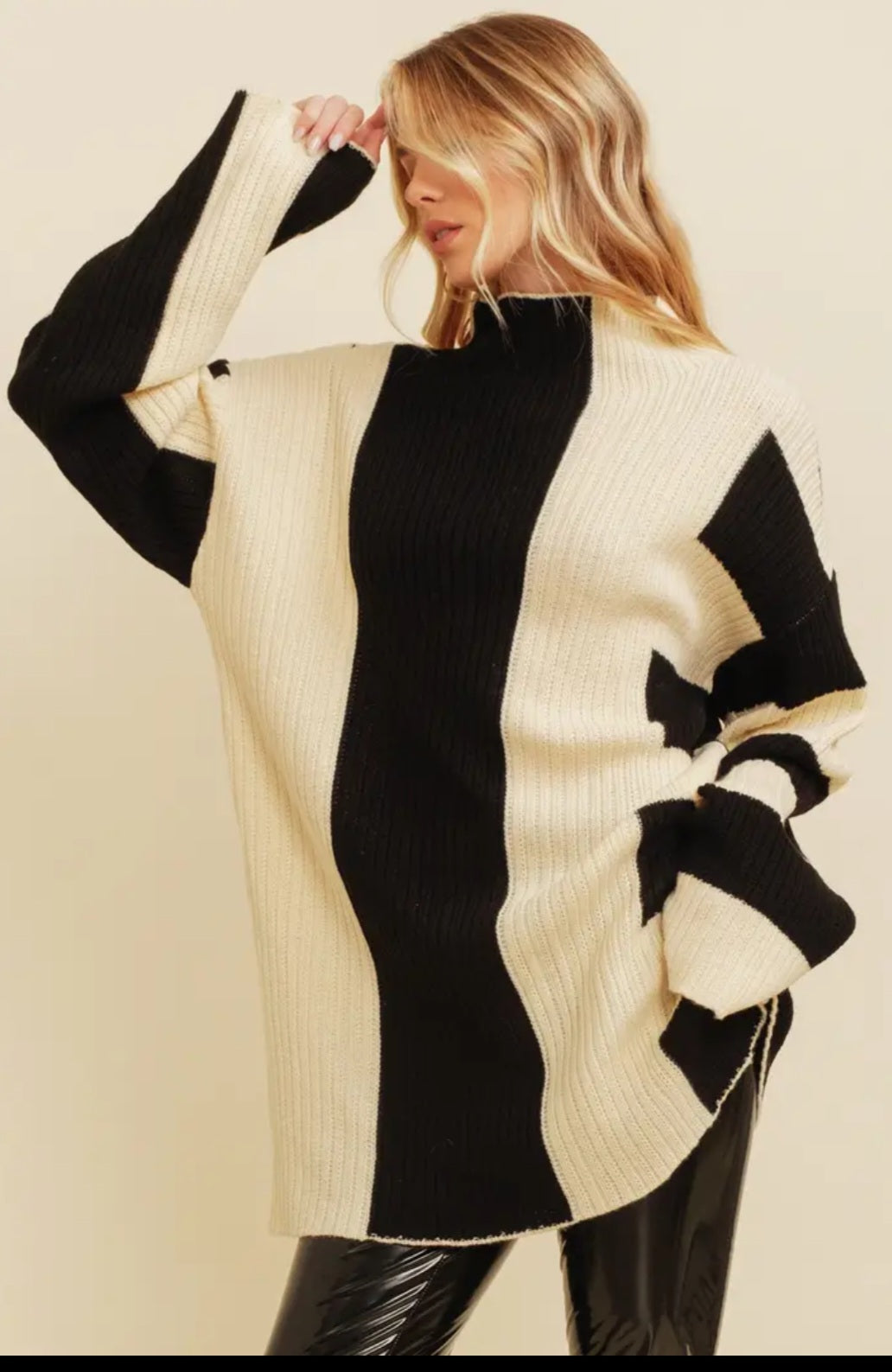 Color Block Mock Neck Sweater