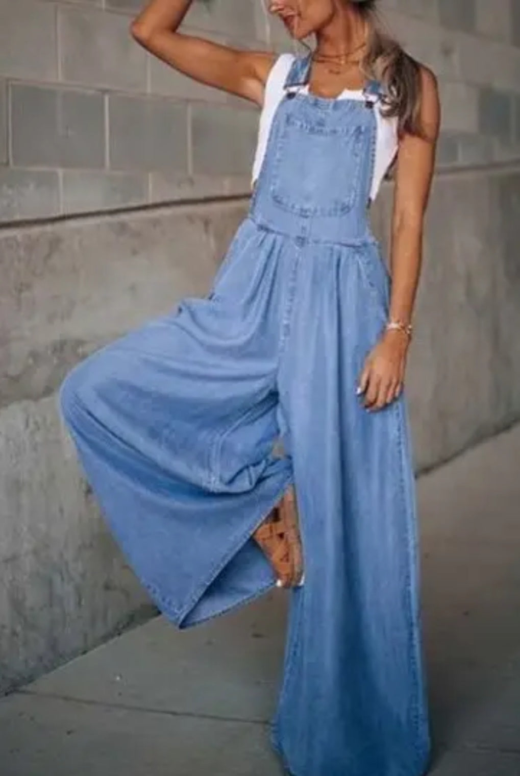 Wide Leg Denim Overalls