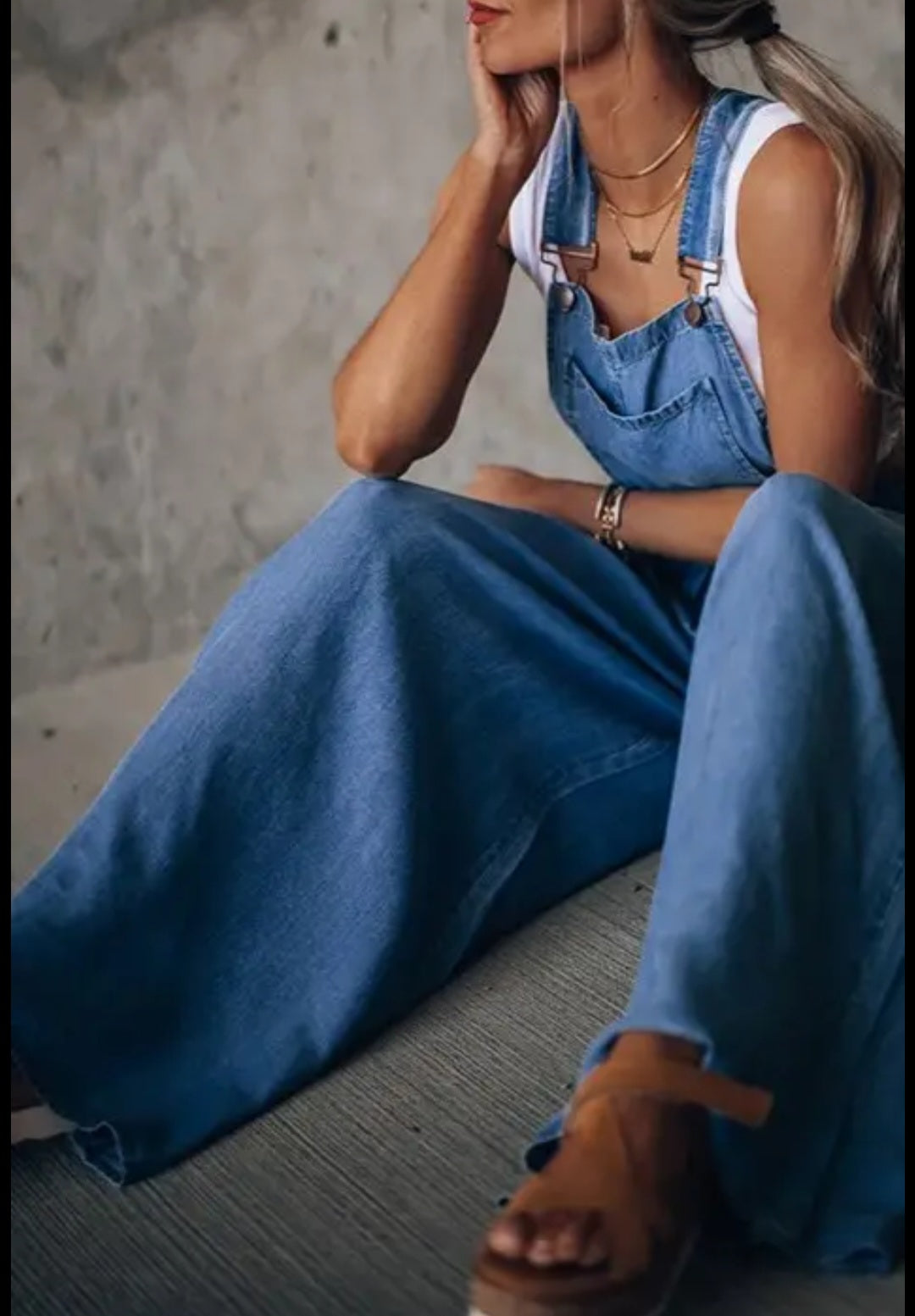 Wide Leg Denim Overalls