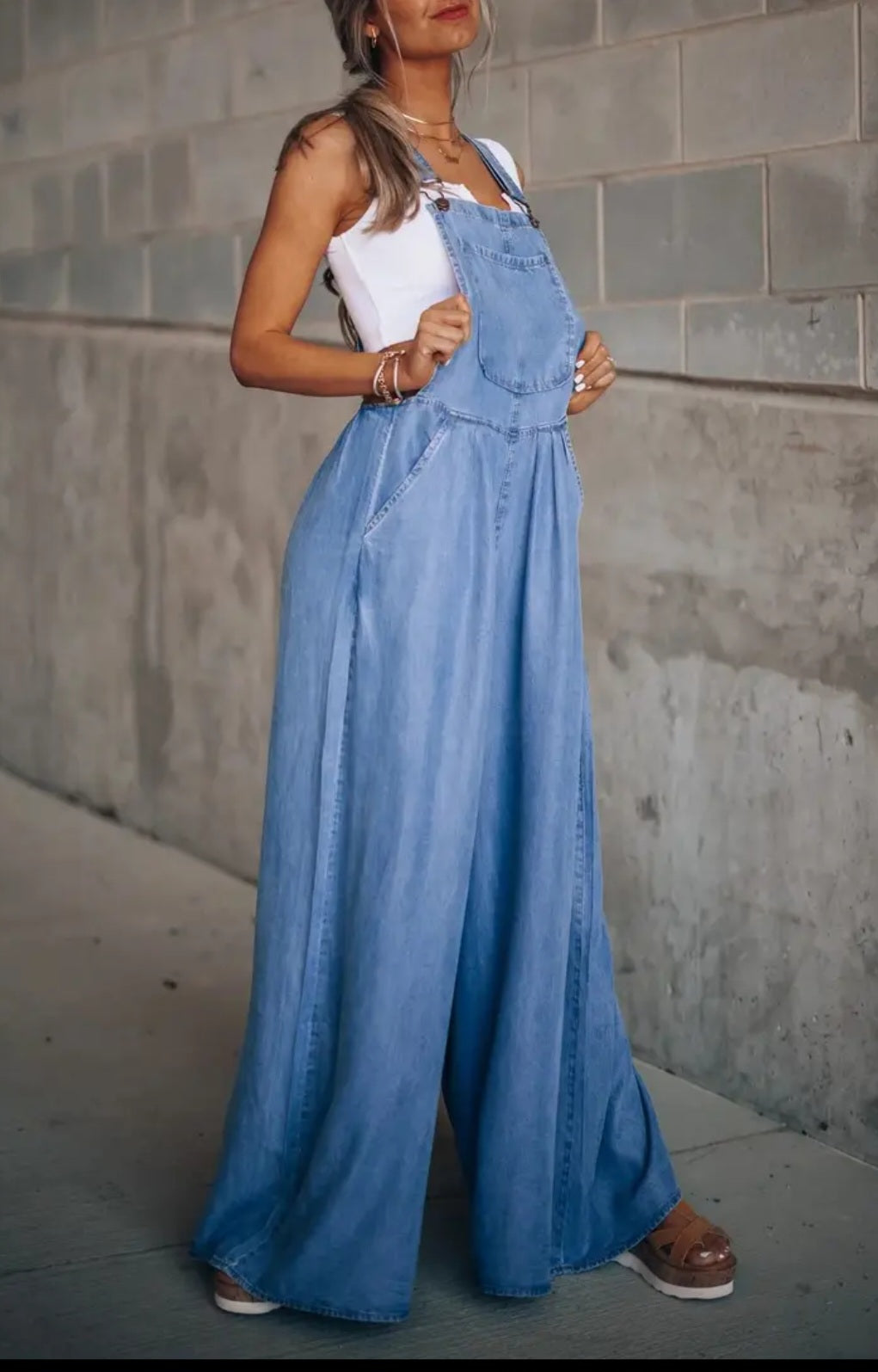 Wide Leg Denim Overalls