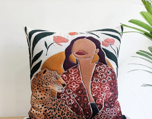 Tiger and Woman Pillow Cover