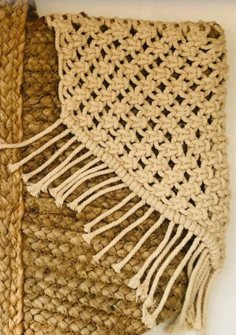 Jute Bag with Macrame Side Corner